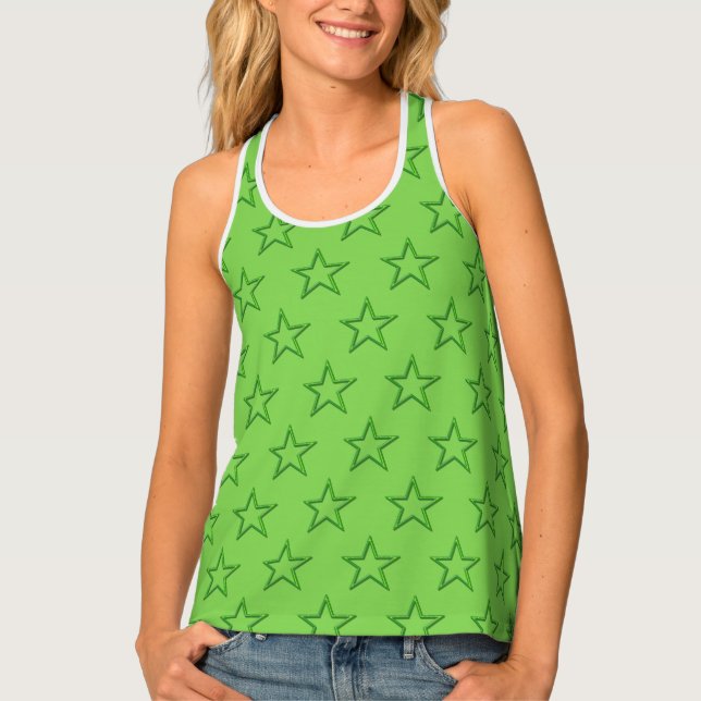 Tank Top (ao) - Green Stars on Light Green (Front)