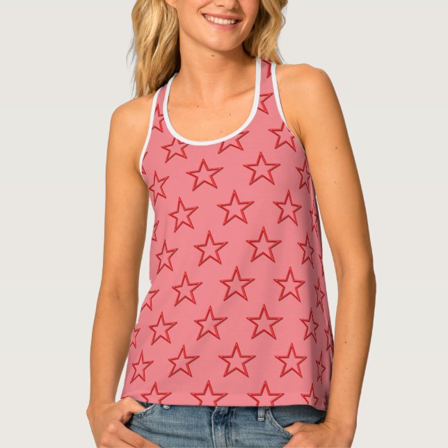 Tank Top (ao) - Red Stars on Pink (Front)