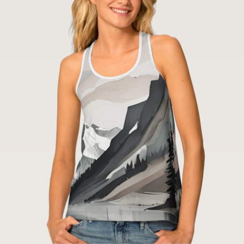 Tank top TEE Mountain Lake Scene graphic