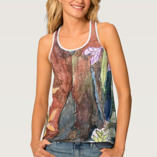Tank top with abstract botanical design