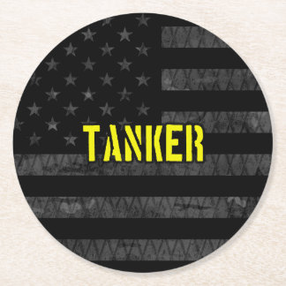 Tanker Subdued American Flag Round Paper Coaster