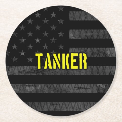 Tanker Subdued American Flag Round Paper Coaster