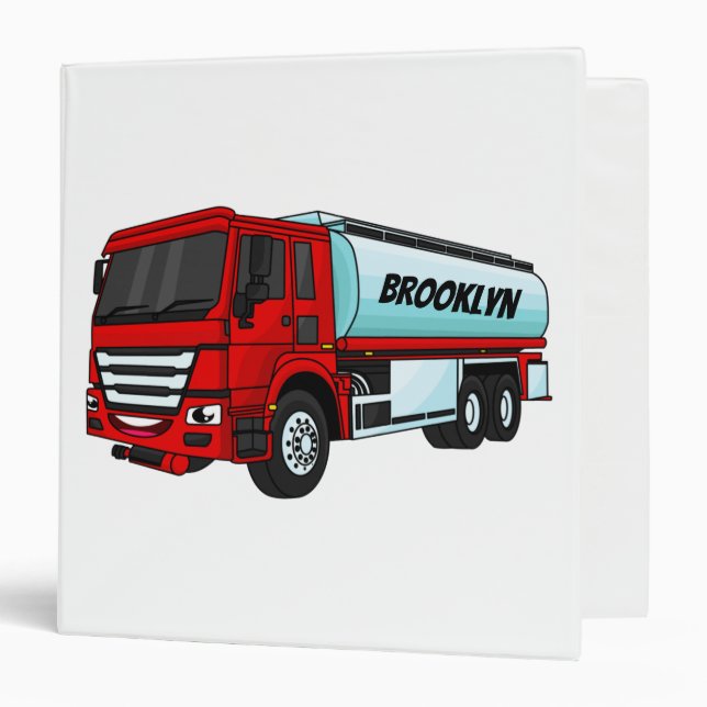 Tanker truck fuel transport cartoon illustration 3 ring binder (Front/Inside)