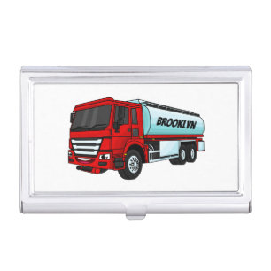 Tanker truck fuel transport cartoon illustration business card case