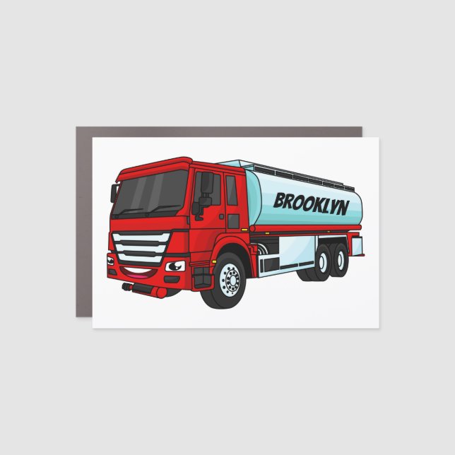 Tanker truck fuel transport cartoon illustration car magnet (Front)