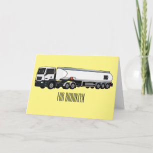 Tanker truck fuel transport cartoon illustration card
