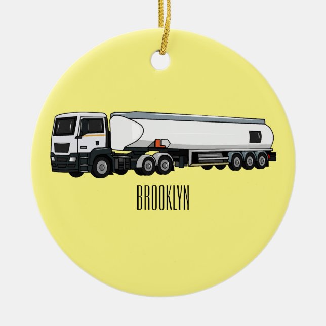 Tanker truck fuel transport cartoon illustration ceramic ornament (Front)