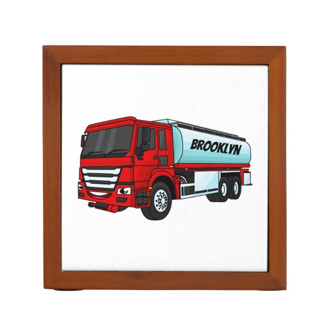 Tanker truck fuel transport cartoon illustration desk organizer (Front)