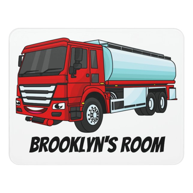 Tanker truck fuel transport cartoon illustration door sign (Contemporary Front)