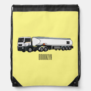 Tanker truck fuel transport cartoon illustration drawstring bag