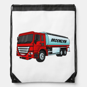 Tanker truck fuel transport cartoon illustration drawstring bag