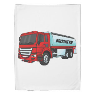 Tanker truck fuel transport cartoon illustration duvet cover