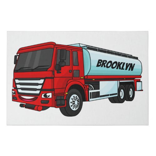 Tanker truck fuel transport cartoon illustration faux canvas print