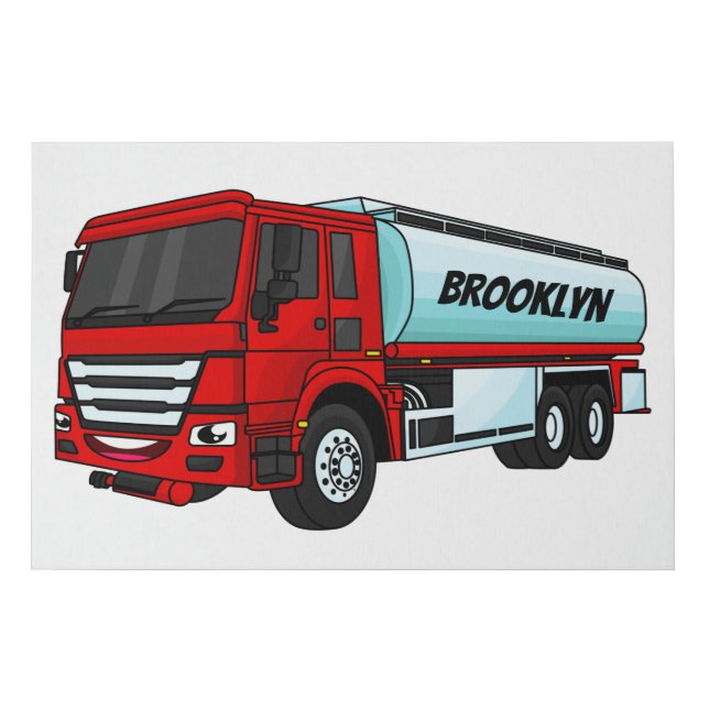 Tanker truck fuel transport cartoon illustration faux canvas print (Front)