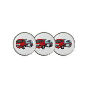 Tanker truck fuel transport cartoon illustration golf ball marker