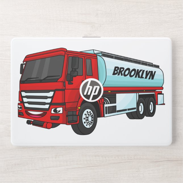Tanker truck fuel transport cartoon illustration HP laptop skin (Front)