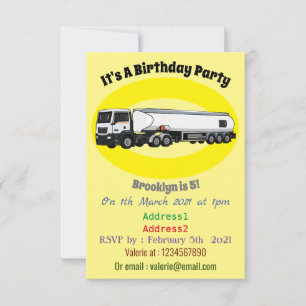 Tanker truck fuel transport cartoon illustration invitation