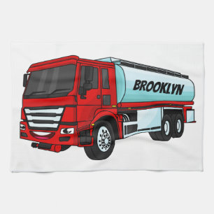 Tanker truck fuel transport cartoon illustration kitchen towel
