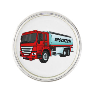 Tanker truck fuel transport cartoon illustration lapel pin