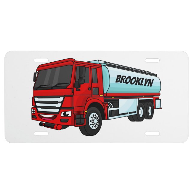 Tanker truck fuel transport cartoon illustration license plate (Front)