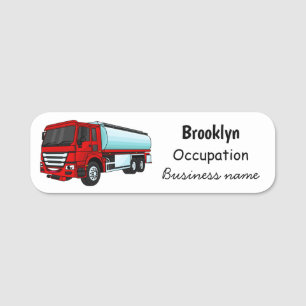 Tanker truck fuel transport cartoon illustration name tag