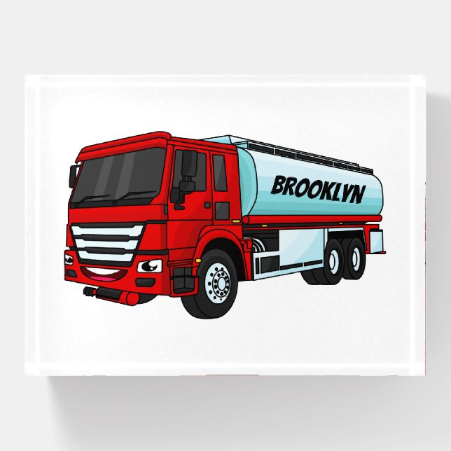 Tanker truck fuel transport cartoon illustration paperweight (Front)