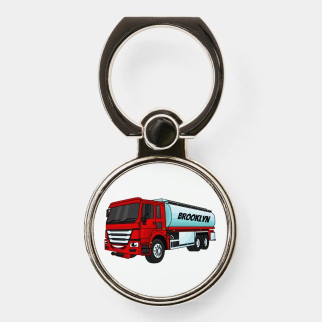 Tanker truck fuel transport cartoon illustration phone ring stand (Front)