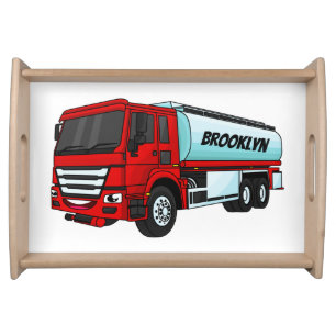 Tanker truck fuel transport cartoon illustration serving tray