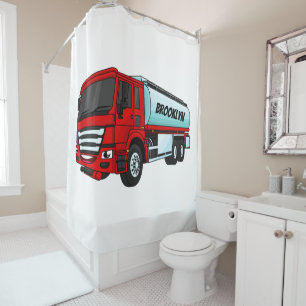 Tanker truck fuel transport cartoon illustration shower curtain