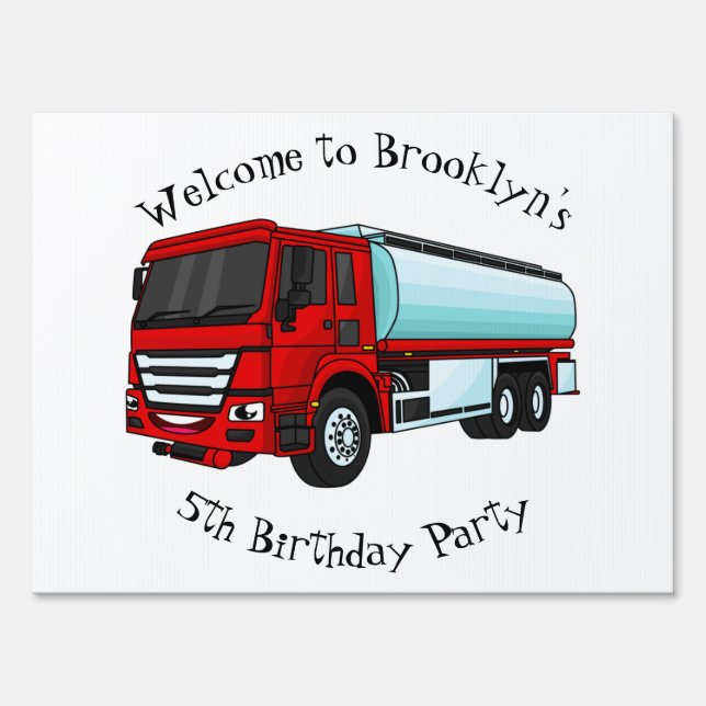 Tanker truck fuel transport cartoon illustration sign (Front)