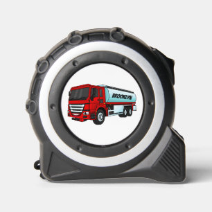Tanker truck fuel transport cartoon illustration tape measure