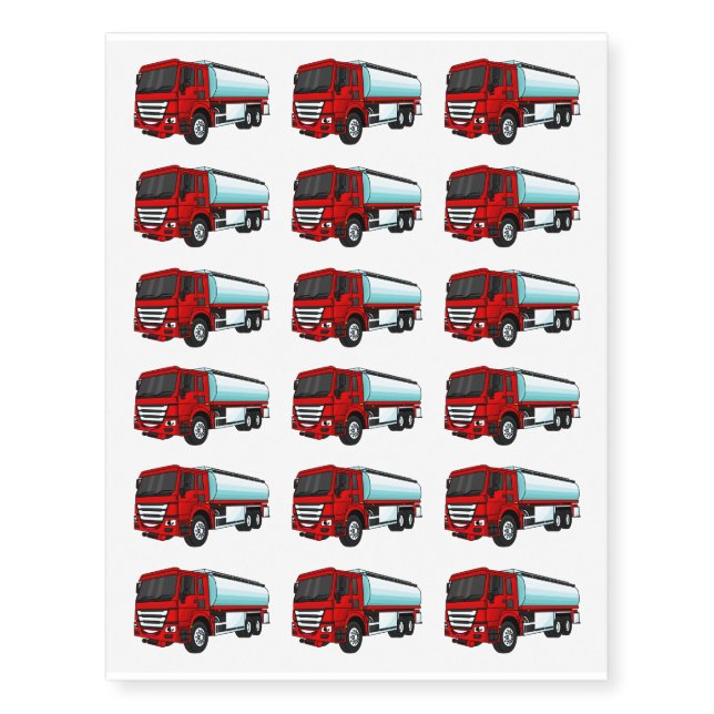 Tanker truck fuel transport cartoon illustration temporary tattoos (Front)