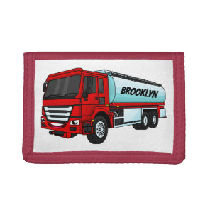 Tanker truck fuel transport cartoon illustration tri-fold wallet
