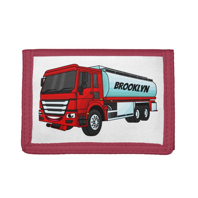 Tanker truck fuel transport cartoon illustration trifold wallet (Front)