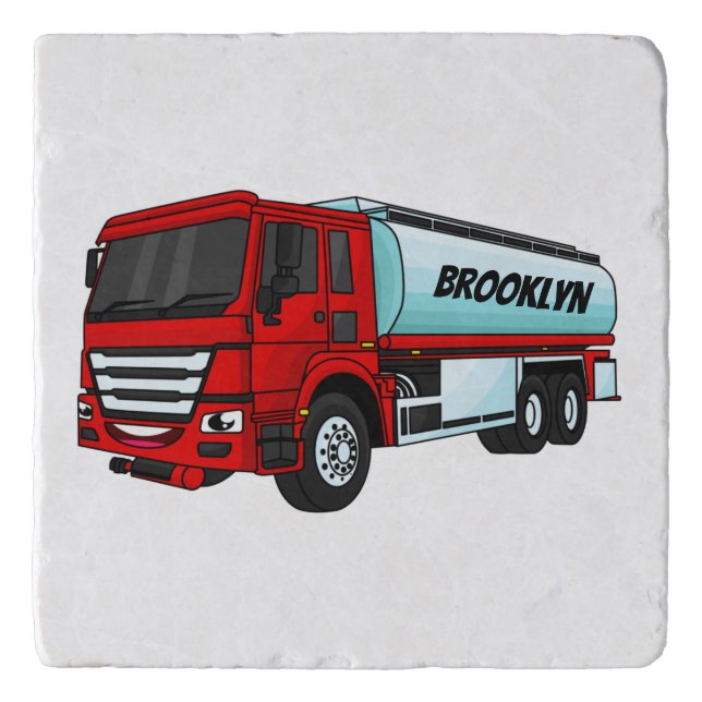 Tanker truck fuel transport cartoon illustration trivet (Front)