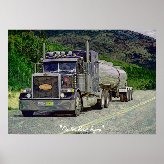 Tanker Truck Highway Driving Transport Art Poster (Front)