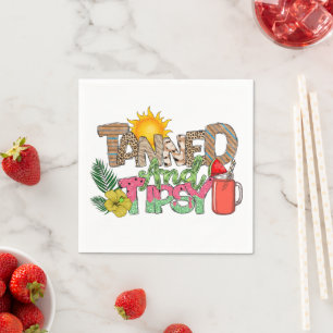 Tanned and Tipsy Fun Summer Party Design Napkins