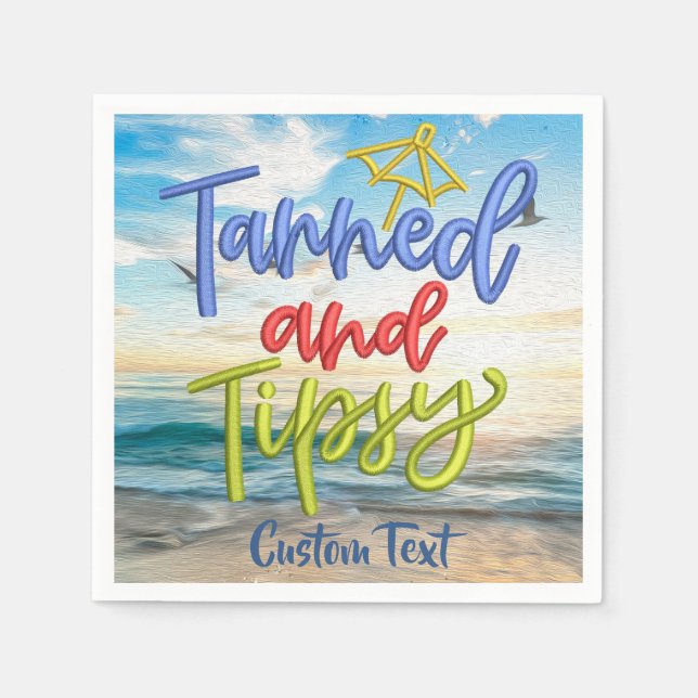 Tanned and Tipsy Humor Quote Ocean Summer Funny Napkins (Front)
