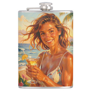 Tanned and Tipsy Party Vibe Beach Glow Art Flask