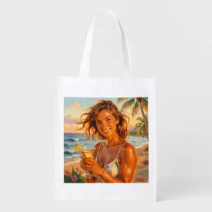 Tanned and Tipsy Party Vibe Beach Glow Art Grocery Bag