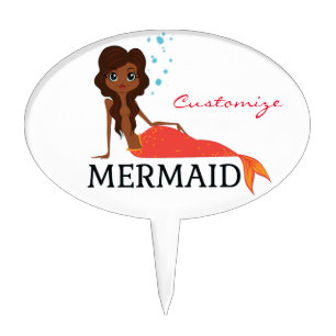 Tanned Brunette Mermaid Thunder_Cove Cake Topper