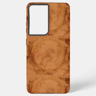 Tanned Leather Red Brown Old World Map Samsung Galaxy S21 Ultra Case