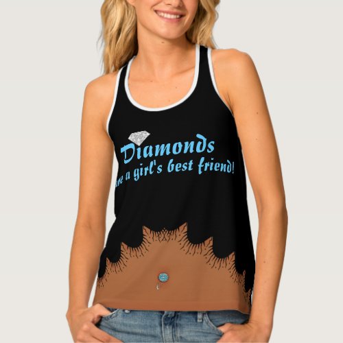 Tanned Skin Belly Button Ring Diamonds on Black Tank Top
