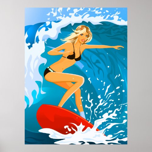 Tanned Surfer Girl Poster