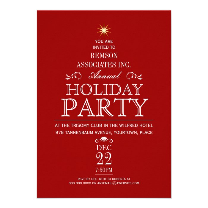 Tannenbaum Typographic Crimson Holiday Party Custom Invite