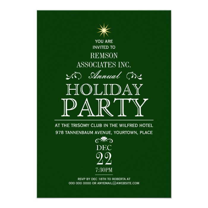 Tannenbaum Typographic Emerald Holiday Party Personalized Announcement