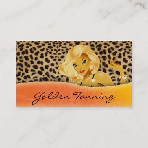 Customizable Tanning Business Card Blonde Leopard Orange Yellow