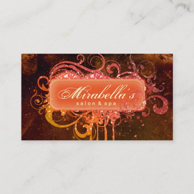 Tanning Business Card Glitter Salon Brown Orange (Front)