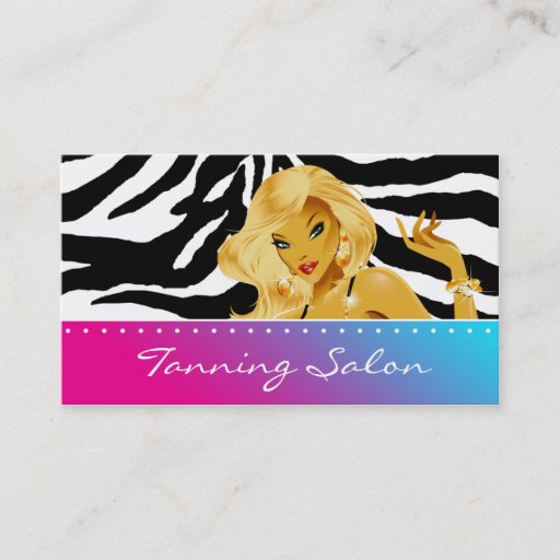 Customizable Tanning Business Card Red Pink Blonde Zebra