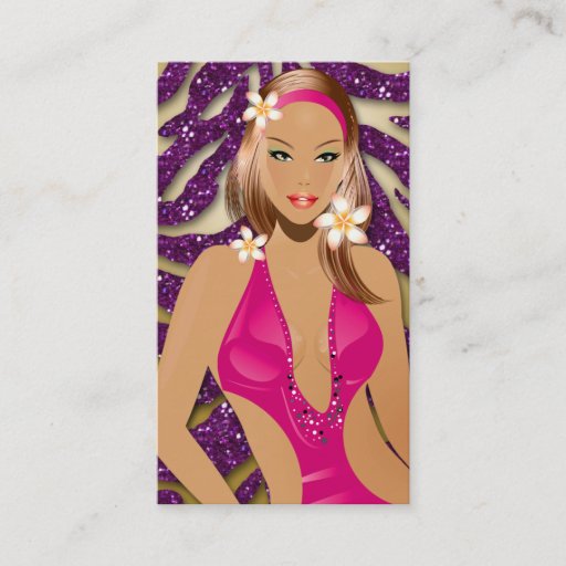Customizable Tanning Business Card Sparkle Zebra Purple Gold